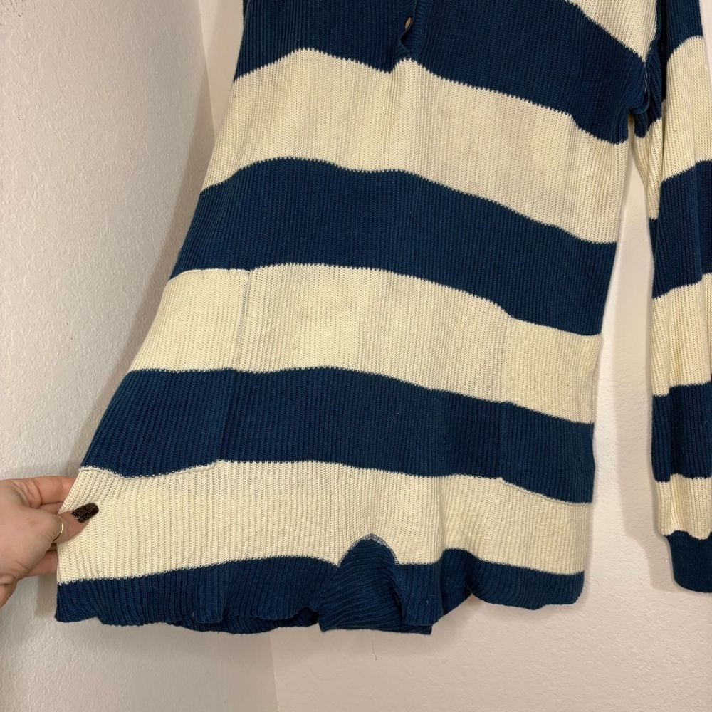 Free People Beach Knit Picnic Stripe Sweater Romper In Sailers Blue Combo medium - Picture 5 of 15